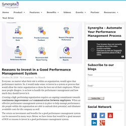 Reasons to Invest in a Good Performance Management System - Synergita Blogosphere