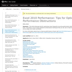 Excel 2010 Performance: Tips for Optimizing Performance Obstructions