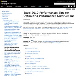 Excel 2010 Performance: Tips for Optimizing Performance Obstructions