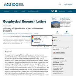 Evaluating the performance of past climate model projections - Hausfather - - Geophysical Research Letters