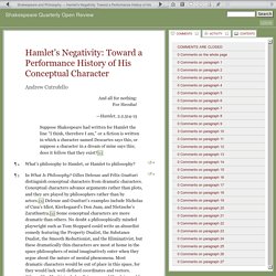 Hamlet’s Negativity: Toward a Performance History of His Conceptual Character