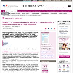 Pisa 2012 : les performances des élèves français de 15 ans restent stables en compréhension de l'écrit et en culture scientifique