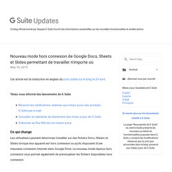 G Suite Updates French: Nouveau mode hors connexion de Google Docs, Sheets et Slides permettant de travailler n'importe où