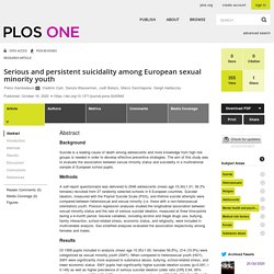 Serious and persistent suicidality among European sexual minority youth / Journals.plos.org, octobre 2020