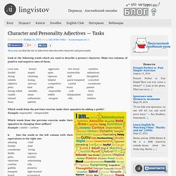 Character and Personality Adjectives - Tasks