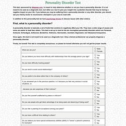 Personality Disorder Test - Personality Test