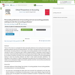 Critical Perspectives on Accounting : Personality preferences of accounting and non-accounting graduates seeking to enter the accounting profession