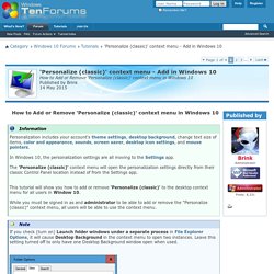 'Personalize (classic)' context menu - Add in Windows 10 - Windows 10 Forums