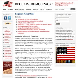 Corporate Personhood-Demeaning Our Bill of Rights - Reclaim Democracy.org