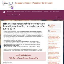 Le carnet personnel de lectures et de formation culturelle - Hebdo Lettres n°4 (2018-2019)