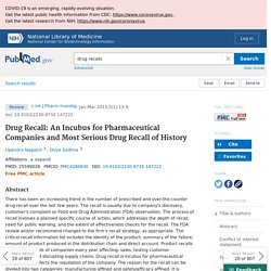Drug Recall: An Incubus for Pharmaceutical Companies and Most Serious Drug Recall of History - PubMed