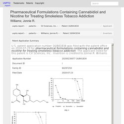 Pharmaceutical Formulations Containing Cannabidiol and Nicotine for Treating Smokeless Tobacco Addiction Williams; Jonnie R. [CV Sciences, Inc.]