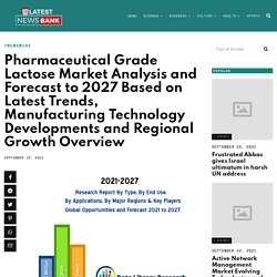 Pharmaceutical Grade Lactose Market Analysis and Forecast to 2027 Based on Latest Trends, Manufacturing Technology Developments and Regional Growth Overview – LatestNews