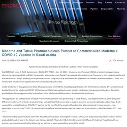 Moderna and Tabuk Pharmaceuticals Partner to Commercialize its Vaccine in Saudi Arabia