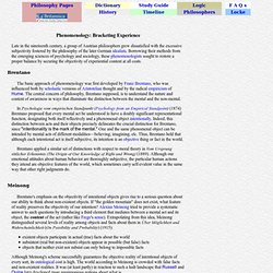 Husserl Phenomenology Bracketing Experience