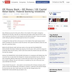 GE Money Bank - GE Money / GE Capital Retail Bank: Federal Banking Violations