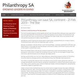 Philanthropy can save SA, continent - 21 Feb 2013 - The Star
