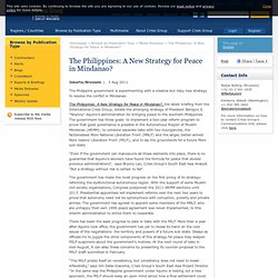 The Philippines: A New Strategy for Peace in Mindanao?