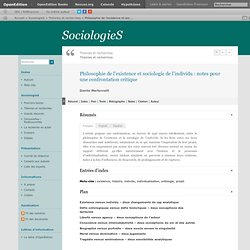 Philosophie de l’existence et sociologie de l’individu : notes pour une confrontation critique