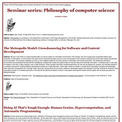 Philosophy of Computer Science seminar series, University of Essex