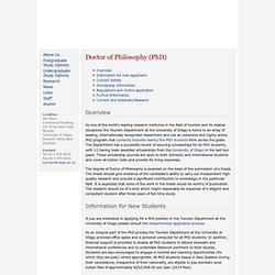 Doctor of Philosophy (PhD) at the Department of Tourism, University of Otago, New Zealand