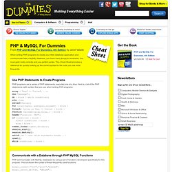 PHP & MySQL For Dummies Cheat Sheet