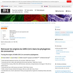 MEDECINE SCIENCES 10/08/20 Retrouver les origines du SARS-CoV-2 dans les phylogénies de coronavirus