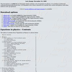 Physics Formulary: Table of Contents