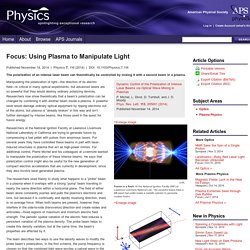 Using Plasma to Manipulate Light