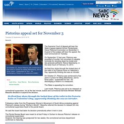 Pistorius appeal set for November 3:Tuesday 22 September 2015