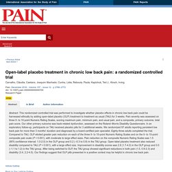 Open-label placebo treatment in chronic low back pain: a ra... : PAIN