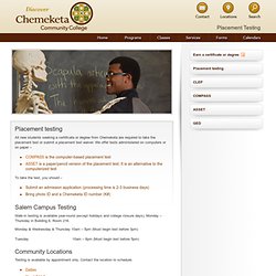 Entering student test requirements-Chemeketa