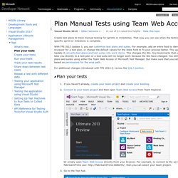 Visual Studio ALM - Plan Manual Tests using Team Web Access