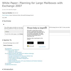 White Paper: Planning for Large Mailboxes with Exchange 2007