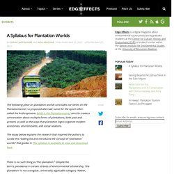 Re-Imagining the Plantationocene. A Syllabus for Plantation Worlds