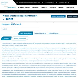 Global Plastic Waste Management Market Size, Share, Forecast 2025