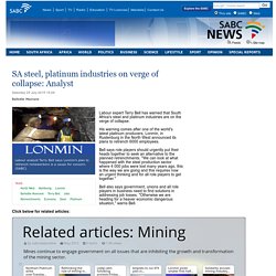 SA steel, platinum industries on verge of collapse: Analyst:Saturday 25 July 2015