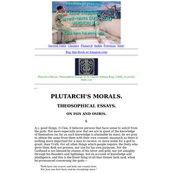 Plutarch's Morals: Theosophical Essays: On Isis and Osiris
