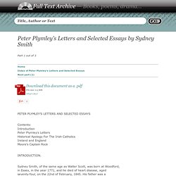 Peter Plymley's Letters and Selected Essays by Sydney Smith