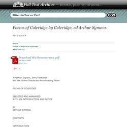Poems of Coleridge by Coleridge, ed Arthur Symons