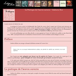 La Poétique de l'œuvre ouverte - Umberto Eco – Lettres-et-Arts.net