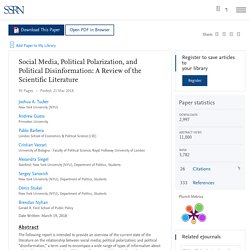 Social media, political polarization & disinformation: literature review (2018)