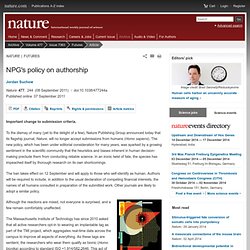 NPG's policy on authorship : Nature