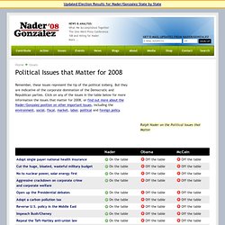 Political Issues that Matter - Ralph Nader's Views on the Issues