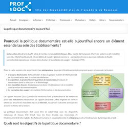 La politique documentaire aujourd’hui – Prof & Doc – Site des document@listes de l'académie de Besançon
