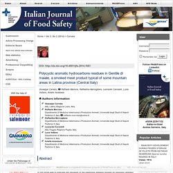 ITALIAN JOURNAL OF FOOD SAFETY – 2014 - Polycyclic aromatic hydrocarbons residues in Gentile di maiale, a smoked meat product typical of some mountain areas in Latina province (Central Italy).