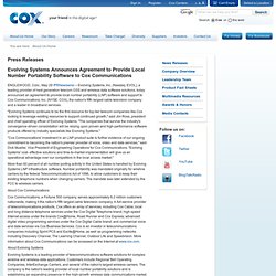 Evolving Systems Announces Agreement to Provide Local Number Portability Software to Cox Communications
