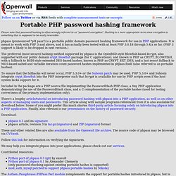 Portable PHP password hashing ("password encryption") framework