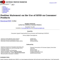 Position Statement on the Use of RFID on Consumer Products