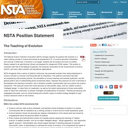 Teaching of Evolution in Schools - NSTA Position Statements